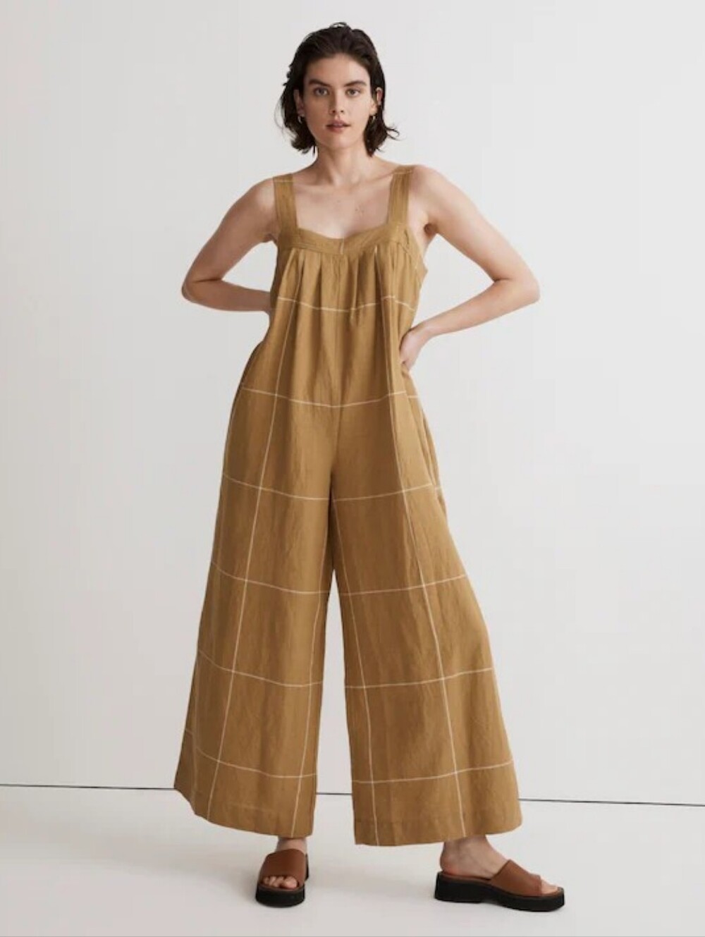 Superwide-Leg Jumpsuit in Windowpane Size 16 Olive Surplus